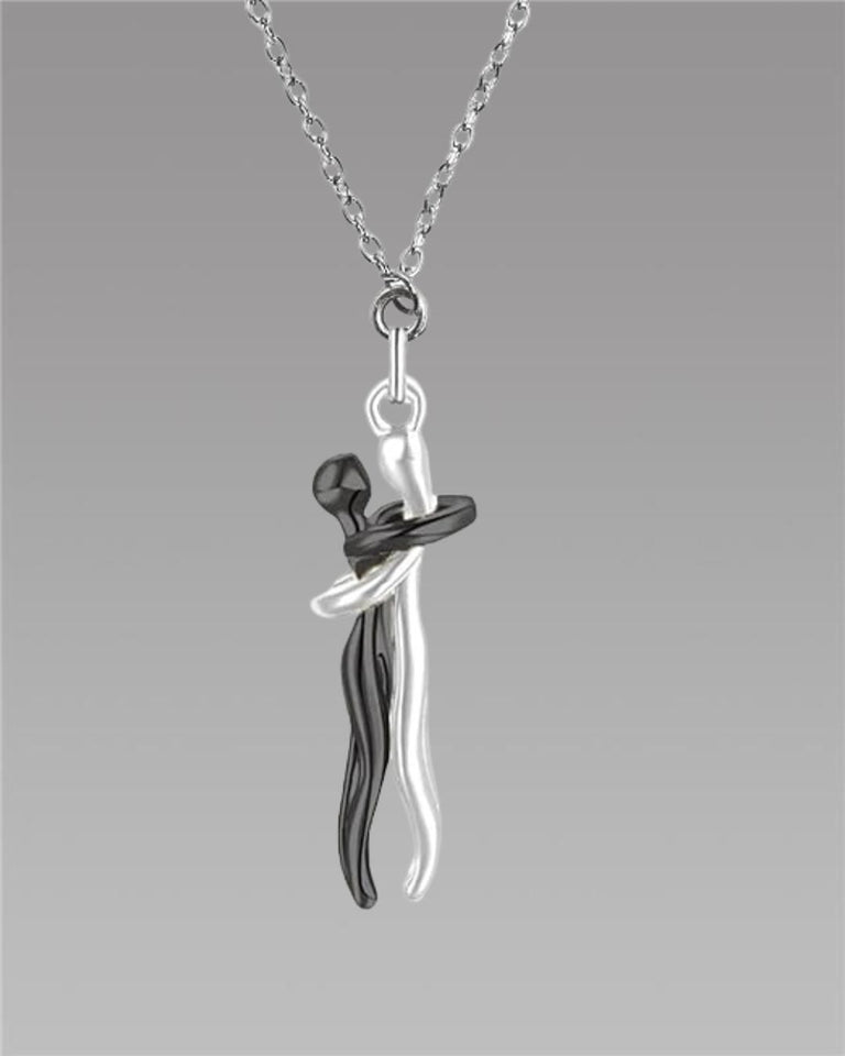 GK Silver and Black Embracing Couple Chain Pendant