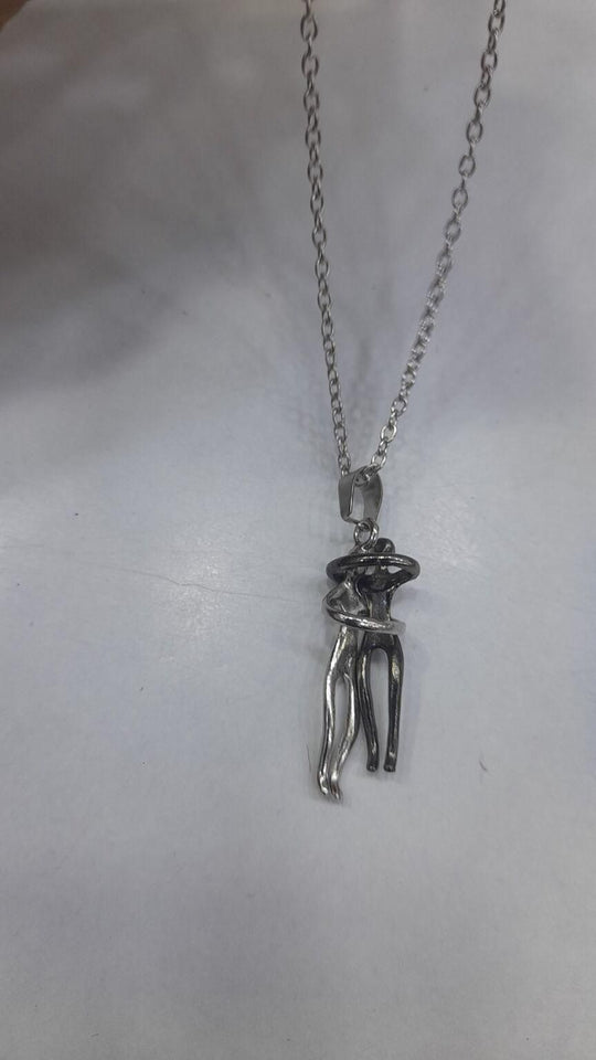 GK Silver and Black Embracing Couple Chain Pendant