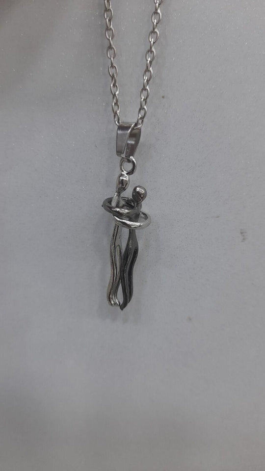 GK Silver and Black Embracing Couple Chain Pendant