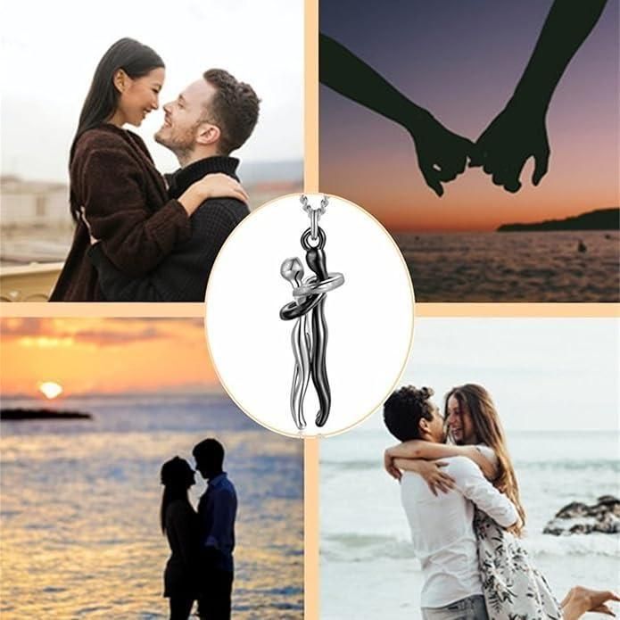 GK Silver and Black Embracing Couple Chain Pendant